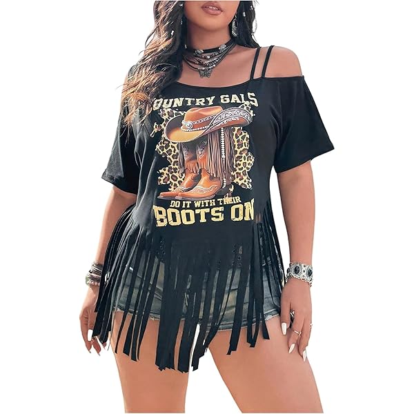 RoseSeek Women's Plus Size Fringe Hem V Neck Tops Short Sleeve